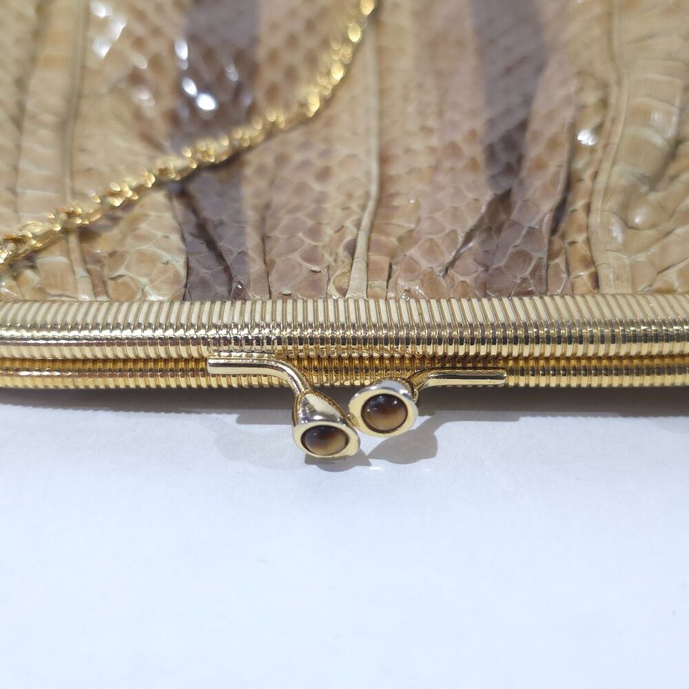 Judith Leiber Python Snakeskin Clutch Gold Frame Chain Strap VTG - Picture 7 of 13